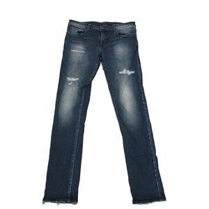 Armani Exchange A|X J14 Men's Skinny Fit Stretch Distressed‎ Blue Denim Jeans 33